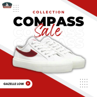 Sepatu Compass Gazelle Low Putih Merah Berkualitas Canvas Casual Kasual Pria Shoes