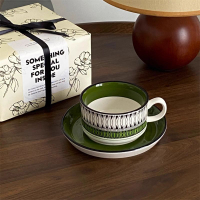 咖啡杯子 復古綠色咖啡杯下午茶杯碟套裝生日禮物女生閨蜜禮物伴手禮杯子 免運