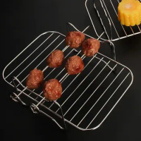 Stainless Steel Air Fryer Grilling Rack with 4 Skewers Double Layer Steam Stand Dishwasher Safe Roasting Cooking Rack Oven