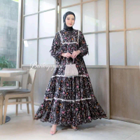 Hayvana Renda Dress - Gamis Rempel Renda Dewasa dan Anak Gamis Susun Lengan Balon Pita Gamis Rayon P