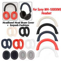 Headband Protector+Earpad Cover For Sony WH-1000XM5 Headset Silicone Headband Cover Replacement with Zipper 1Pair Earpad Cushion
