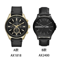 【A|X Armani Exchange】AX Armani Exchange AX 金框 三眼 黑色皮革錶帶 智能計時 AX1818 男錶