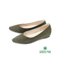 【GREEN PINE】麂皮尖頭內增高娃娃鞋綠色(00322408)