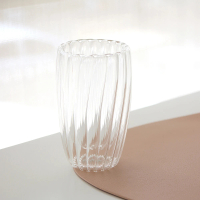 【Just Home】弧度線條雙層玻璃馬克杯400ml 透明(杯子 玻璃杯 馬克杯)