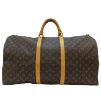 【二手名牌BRAND OFF】LOUIS VUITTON 路易威登 棕色 原花 PVC塗層帆布 Keepall 60 行李袋 手提包 M41412