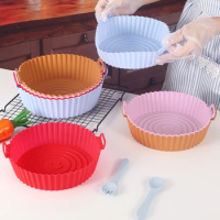 20cm Air Fryer Tray Oven Baking Tray Fried Basket Mat AirFryer Silicone Pot Round Replacement Grill Pan Bakeware Pizza Pan