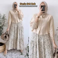 Qamira Set Long Tunik - One Set Wanita Kekinian Crinkle Airflow Setelan Wanita Rok Panjang LD 110 cm