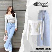 Outfitset OOTD - Nindy Outfit Set Wanita  ( Bawahan Celana Loose Pants Denim + Atasan Sabrina Longsl