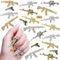 10Pcs 3D Gun Nail Charms Alloy Diamonds Gun Nail Art Nail Decorations Rifle Gun Nail Rhinestones for Nail DIY Craft