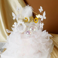 [Hare.D]520情人節 蛋糕裝 烘培小物 白色蝴蝶 紗網圍邊 蛋糕插牌 羽毛插牌
