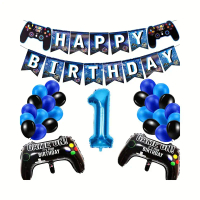 Gaming Birthday Party Decoration Kit β Blue Number 1 Foil Balloon with Controller Shape Balloons & \