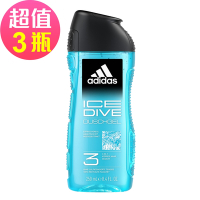adidas愛迪達 男性三合一潔顏洗髮沐浴露(超越沁涼)x3瓶組(250ml/瓶)