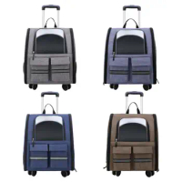Cat Trolley Case Backpack Pet Rolling Carrier with Handle with Wheel Kennel Cage