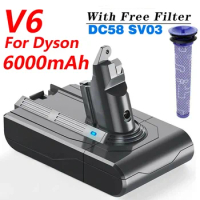 For Dyson V6 21.6V 6000mAh Lithium Battery,For Dyson V6 Vacuum Cleaner DC62 DC59 SV03 SV04 SV09 Replacement Batteries