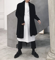 FINDSENSE G6 韓國時尚 開衫男中長款針織衫寬鬆外套暗黑色長大衣