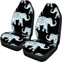 2 Piece Front Car Seat Covers Boho Mandala Elephant Print Vehicle Seat Protector Covers Universal Fit for SUV Sedan Van
