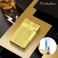 Metal Cigarette Lighter Torch Windproof Butane Gas Lighter Unusual Double Flame Lighters Smoking Accessory Gadgets For Men Gifts