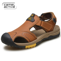 Camel Active 2019 New Men Sandals Slippers Genuine Leather Cowhide Male Summer Beach Shoes Outdoor Casual Cow Leather Sandals