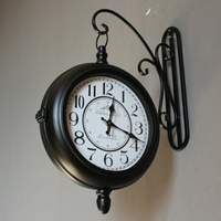 復古鐵藝鐘靜音歐式雙面鐘美式鄉村田園客廳掛鐘工藝時鐘兩面掛表