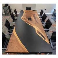 Epoxy Resin River Table New Hot Sale Black And Wood Epoxy Dining Table Black Walnut Wood 2024