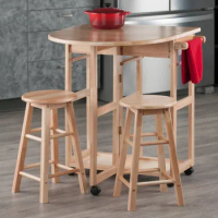 Dining Room Sets, Wood 3-Pc Space Saver Set, 2 Tuck - Away Stools, Natural Finish, Dining Room Sets