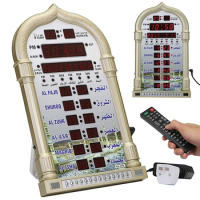 Azan Prayer Nimaz Clock LED Prayer Clock with Remote Controller, Adapter, Wall Clock, Read Home/Office/Mosque Digital Azan Clock