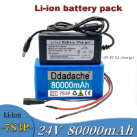 2023 New High Capacity 24V 80Ah 7s3p 18650 Lithium Battery 29.4v 80000mAh Battery Pack Electric Bicycle Electric+29.4v Charger
