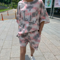 Short Sleeve Shorts Women's Two Piece Set Summer Casual Sportswear Set Outer Wear Sweet Niche Tie Dy