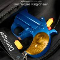 2024 New Mini Double Barrel Shell Revolver Keychain Boys Metal Decompression Soft Bullet Toy Gun Keychain Birthday Gift