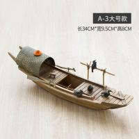 江南烏篷船可下水魚缸水池造景微縮模型飾品純手工迷你漂浮小木船