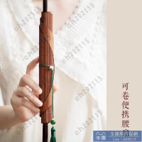 扇子 可卷腰扇竹扇折扇漢服中國風復古女式流蘇古典圓形宮廷折疊團扇 半屋
