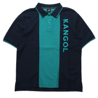 【KANGOL】上衣 POLO衫 藍綠 拼接 刺繡大LOGO 袋鼠 棉 休閒 男女(6121130180)