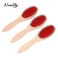 Nunify 1Pc Brush Hair Wig Care Women Natural Healthy Bamboo Wooden Handle Needle Scalp Anti-Static Hair Brush Comb