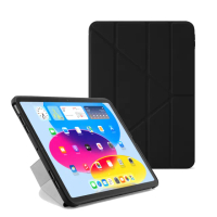 【Pipetto】2022 第10代 10.9 吋 Origami 多角度多功能透明背蓋保護套-黑色(iPad 10代)