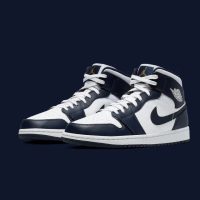 【NIKE 耐吉】休閒鞋 Air Jordan 1 Mid Obsidian 黑曜石 藍白 男款 554724-174(休閒鞋)