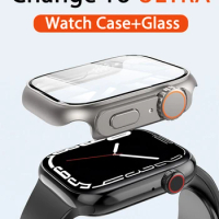 Glass+PC Firm Cover for Apple Watch Case 44mm 40mm 45mm 41mm Appearance Upgrade 49mm Turning into ultra 2 iWatch series 8 7 se 9