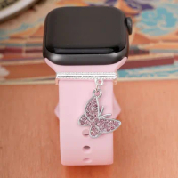 1pc Silver Butterfly WatchBands Charm Decoration for Apple Watch Band Accessories for Galaxy Watch Series Bands Charms Gift