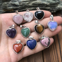 Trendy Cute Heart Shape Natural Gems Stone Crystal Rose Quartzs Amethysts Charms Pendants MY221102
