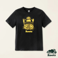 【Roots】Roots男裝-動物派對系列 毛帽貓咪純棉修身短袖T恤(黑色)