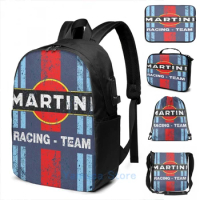 Funny Graphic print martini racing USB Charge Backpack men School bags Women bag Travel laptop bag