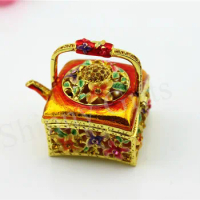 Handmade Teapot Trinket Box Pewter Enamel Ornament Christmas Gifts Teapot Jewelry Box Free Shipping