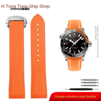 สายนาฬิกาซิลิโคนยางโค้ง 8 สี 20mm 22mm สำหรับ Seamaster 300 A สีส้มอ่อน สาย Speedmaster ยี่ห้อ 11.2