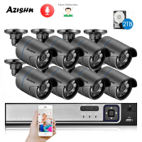 AZISHN H.265+ 8CH 5MP POE Security System NVR Kit Audio IP Camera IR Outdoor IP66 Face Detection CCT