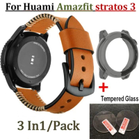 Cover Protector Case For Huami Amazfit Stratos 3 Band Strap Bracelet Wrist for Amazfit3 Stratos Watch Screen Tempered Glass Film