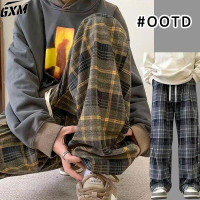 Celana Kotak Tebal Checkered Plaid Relaxed Pants lcelana panjang pria baggy pants Celana straight ko