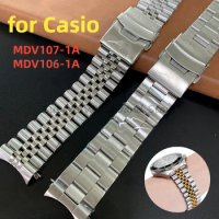 Stainless Steel Watchband 22mm for Casio MDV107-1A MDV106-1A Watch Diving Metal Strap Wristband Replacement for CASIO Wristband