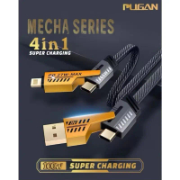 Sạc nhanh ô tô pugan,tẩu âm siêu tốc 120W, Sạc âm 2 cổng 1 USB 1 T (4in1),dây sạc siêu nhanh