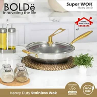 BOLDe - Kitchen Master Super Wok Honeycomb 32 CM - Wajan Stainless Steel SUS 304 dengan Tutup Kaca -