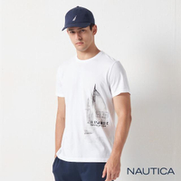 【NAUTICA】男裝 拓印揚帆圖騰短袖T恤(白色)