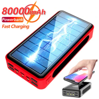 80000mAh Qi Solar Mobile Power Wireless Fast Charger with LED Light 4USB Outdoor Mobile Phone External Battery for IPhone Xiaomi